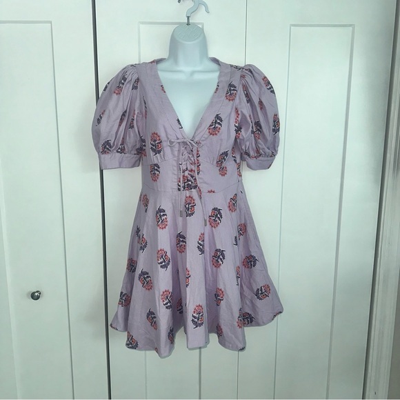 House of Harlow 1960 Dresses & Skirts - House of Harlow 1960 Linen Blend Lined A Line Lace up Detailed Dress
